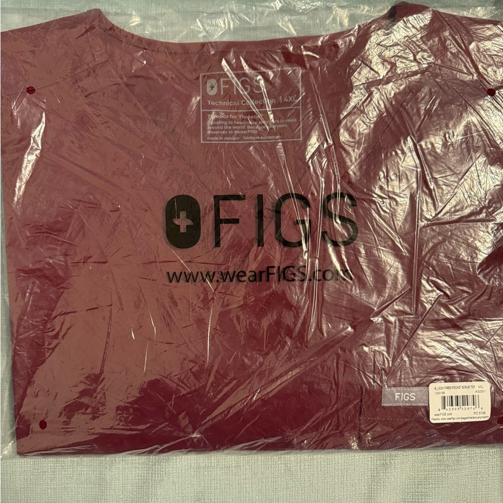 Figs Deep Red Three-Pocket Scrub Top